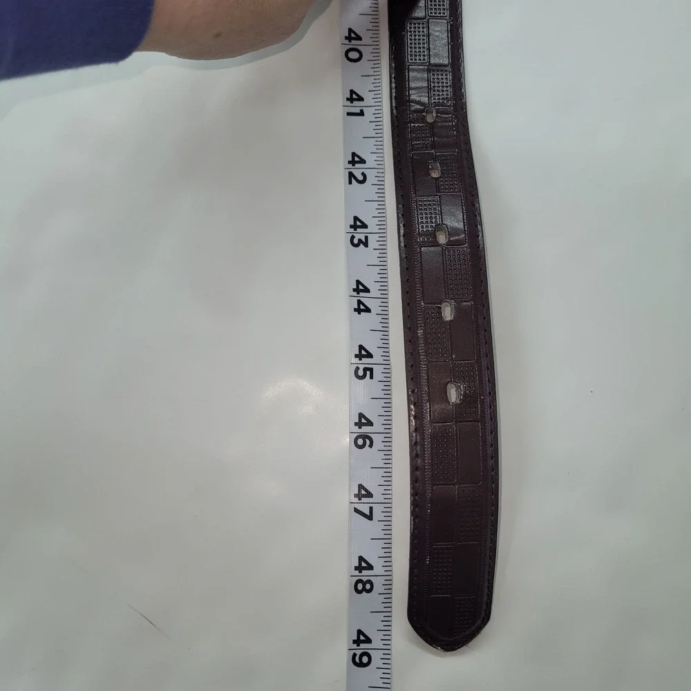 Men's Belt American Design Brown Genuine Leather Block Pattern‎ Belt XL